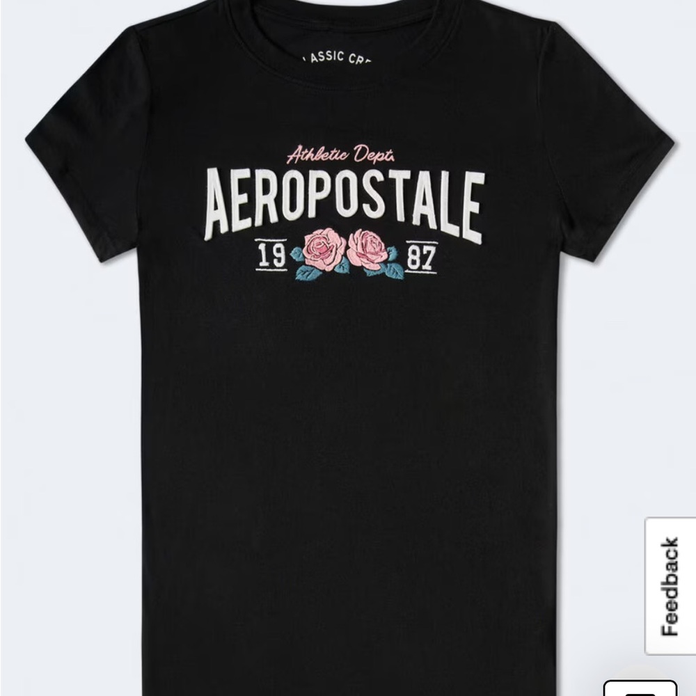Aeropostale 1987 Rose Appliqué Graphic Tee in Black size Small